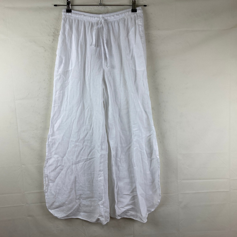 NWT Cotton Natural Sz L Wide Leg Pants White Organic Pima Cotton Boho Beach - Picture 2 of 7